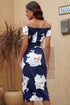 Print Off Shoulder Slit Bodycon Midi Dress